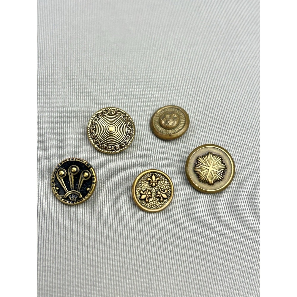 Antique Various Designs Mini Metal Buttons Set Of 5